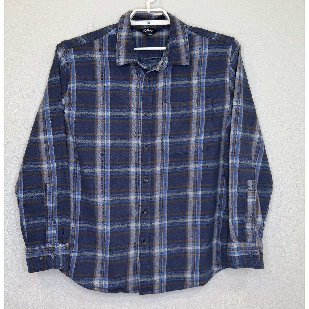 Eddie Bauer Flannel Button Up Shirt Mens Sz Large Blue Plaid Long Sleeve Cotton